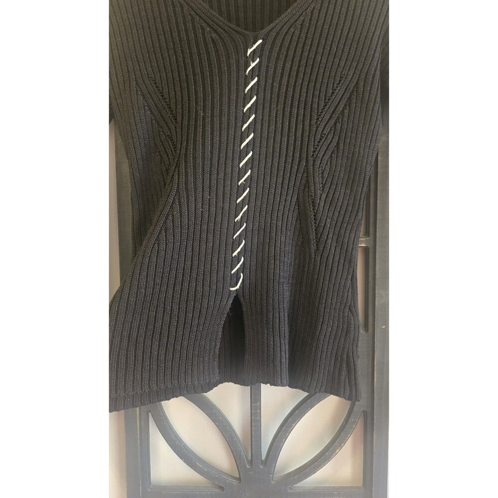 Donna Blu Black Ribbed Knit Cardigan Sweater Made in Italy Contrast Stitching XS - Picture 7 of 7
